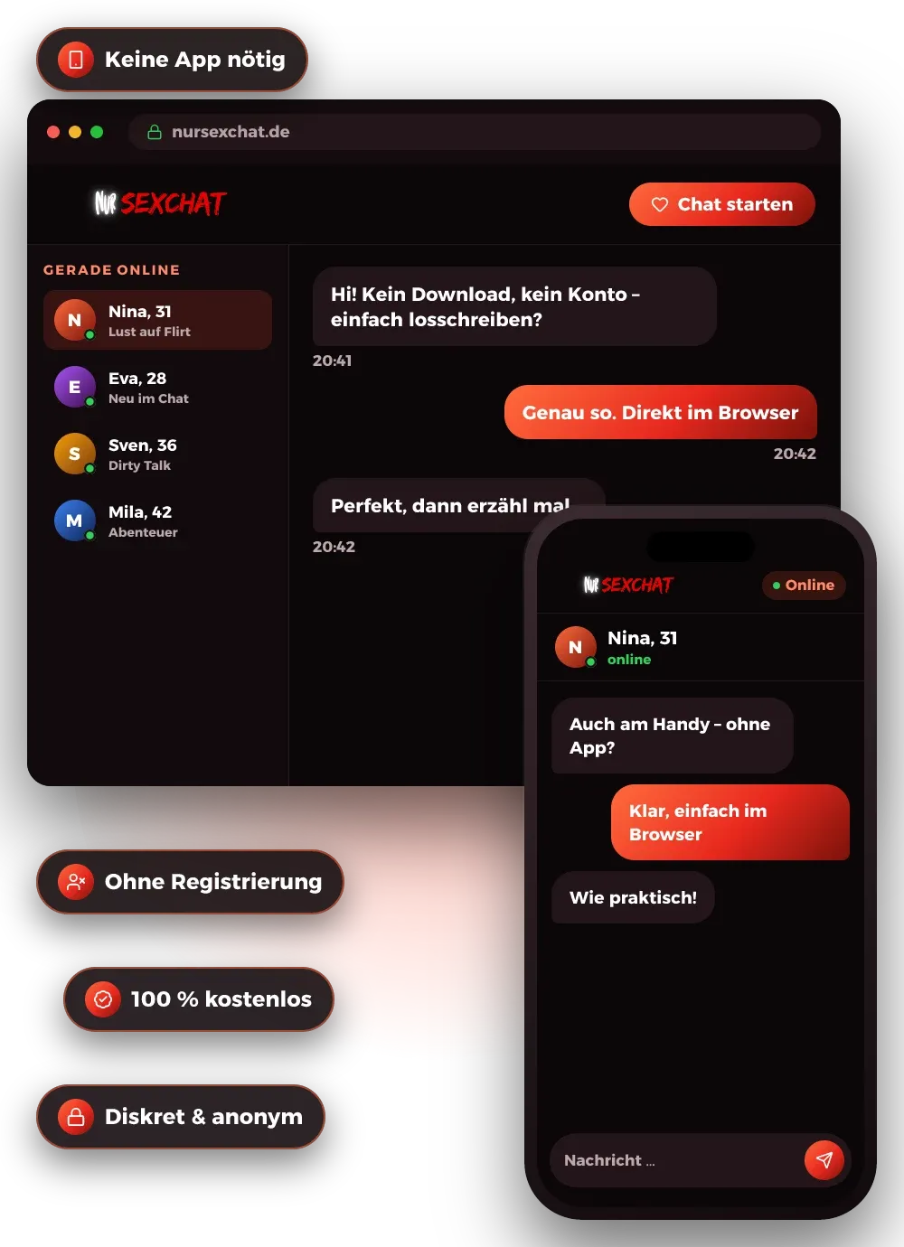 NurSexchat direkt im Browser: ohne App, ohne Registrierung, kostenlos