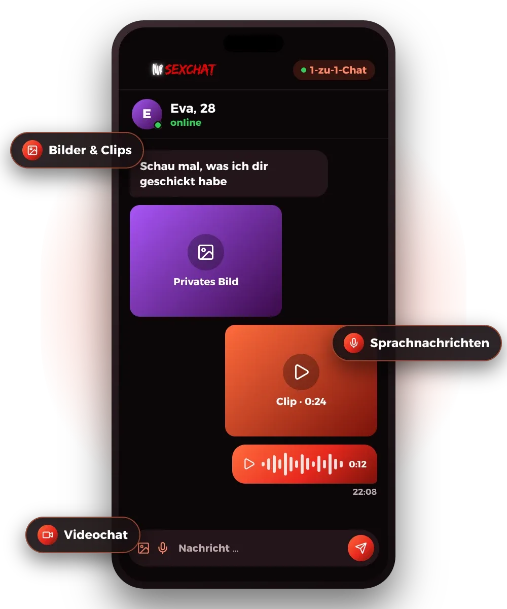 1-zu-1-Chat mit Bildern, Clips, Sprachnachrichten und Videochat